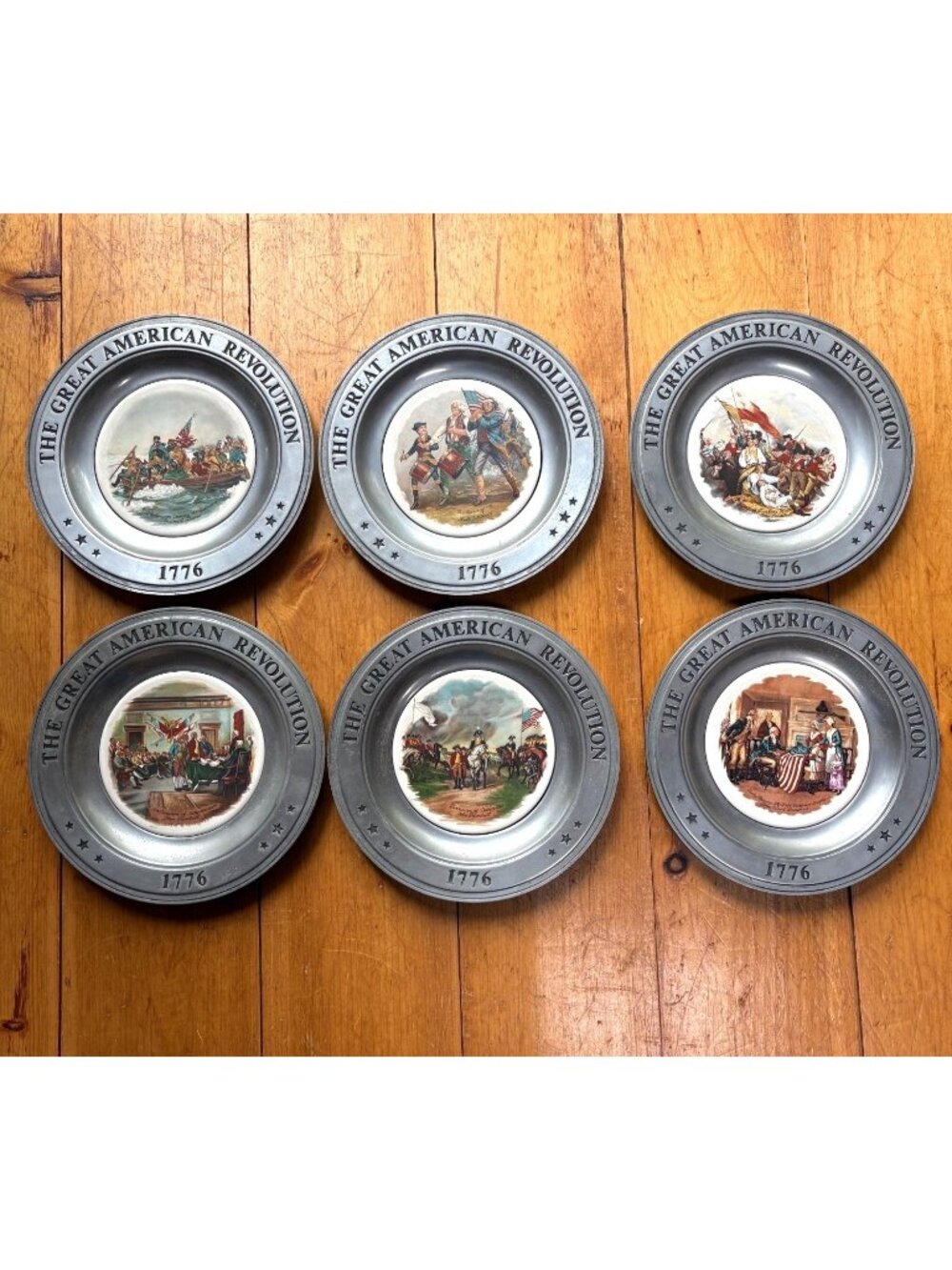 Vintage 1976 Bicentennial “The Great American Revolution” Pewter Wall Plates Set